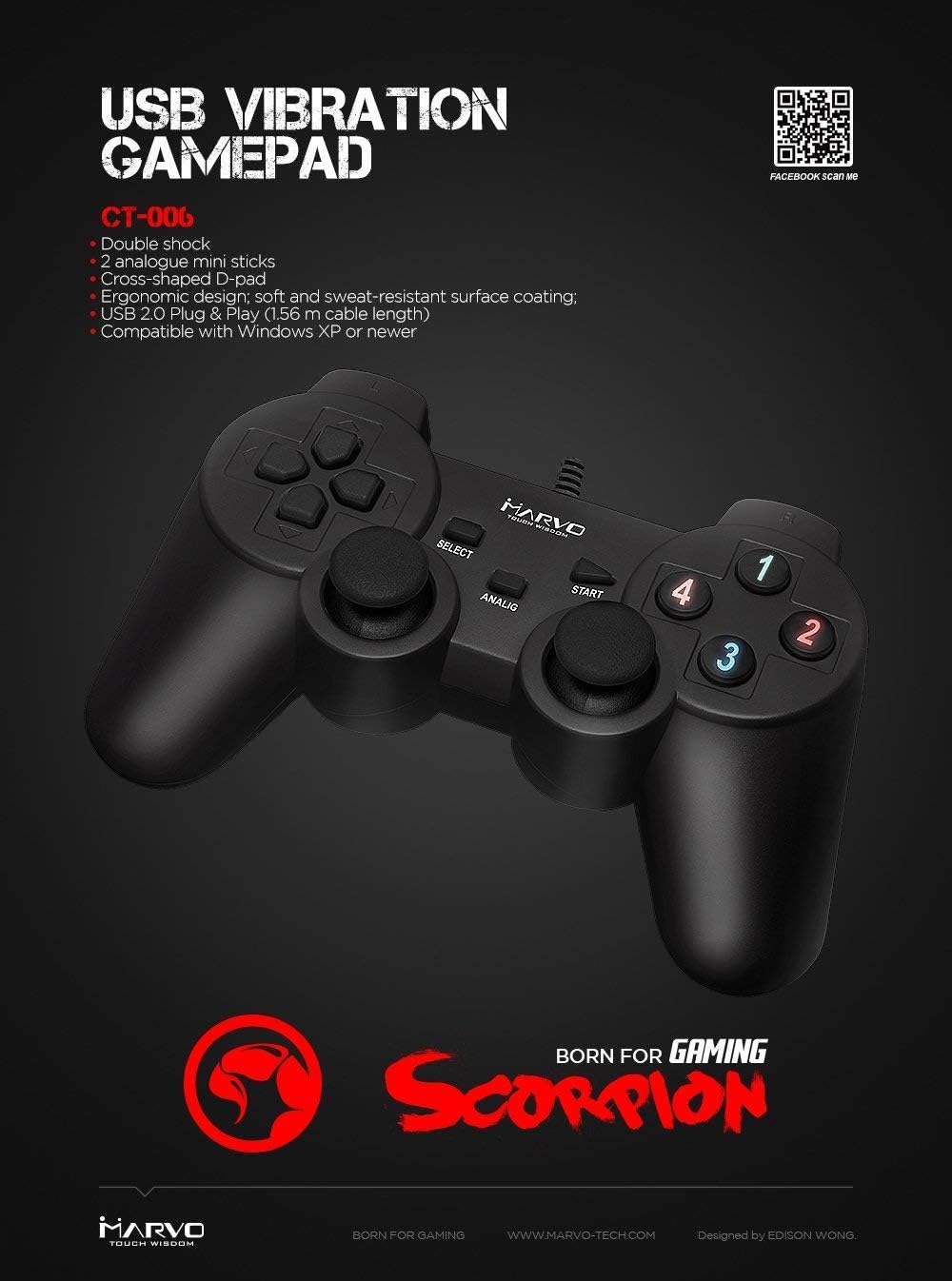 Marvo Scorpion GT-006 Single Shock Controller Black Marvo Scorpion GT-006 Single Shock Controller Black